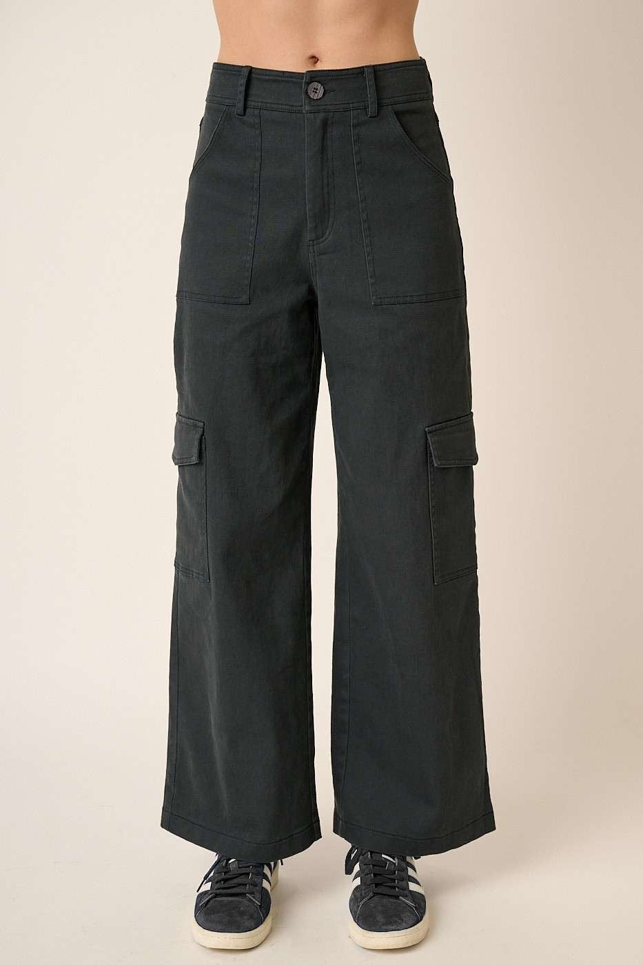 Mittoshop Wide Leg High Waist Pants with Cargo Pockets Black / S Black / M