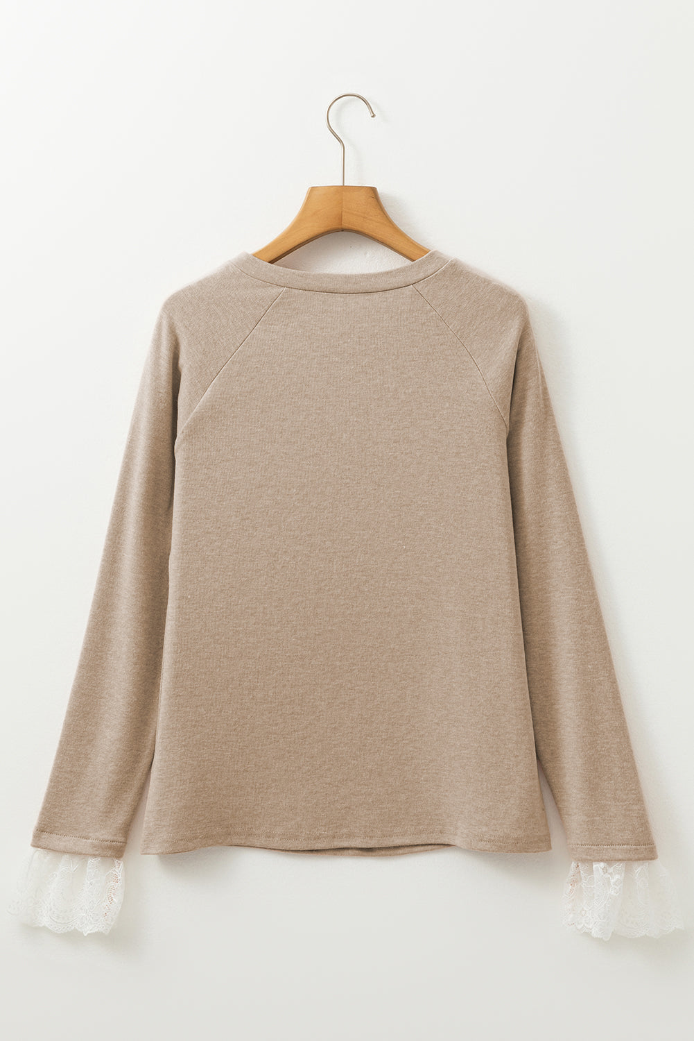 Parchment Seam Detail Lace Contrast Cuffs Raglan Sleeve Top Parchment / S / 75%Polyester+20%Viscose+5%Elastane Parchment / M / 75%Polyester+20%Viscose+5%Elastane