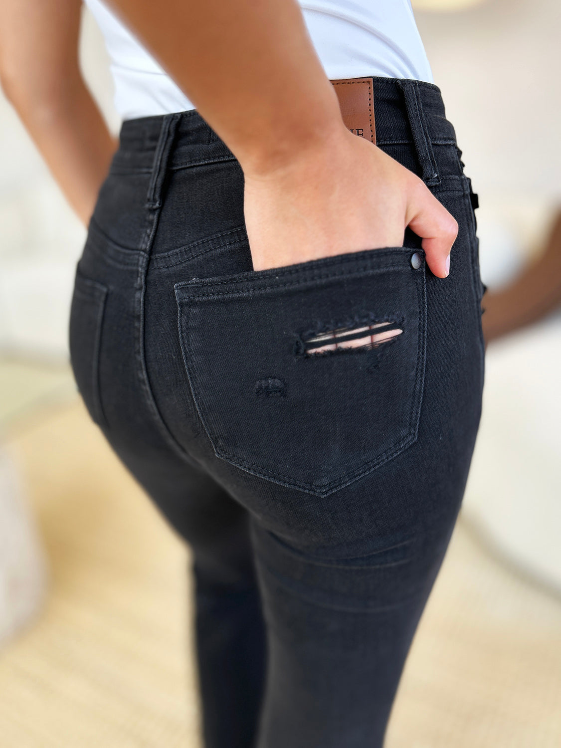 Judy Blue Full Size High Waist Distressed Flare Jeans Black / 15(32) Black / 14W