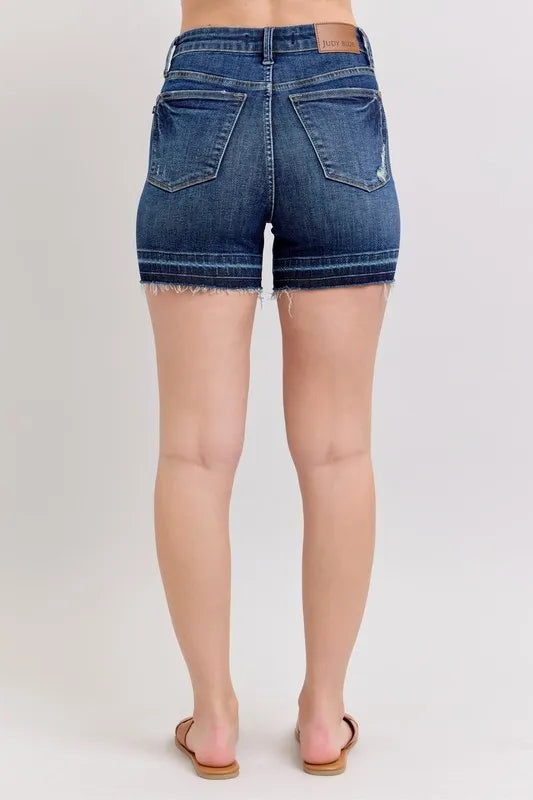Judy Blue High Waist Tummy Control Destroy Release Hem Denim Shorts DK / S DK / L DK / M DK / S-DK / L-DK / M-DK / 1XL-DK / 3XL-DK / 2XL-