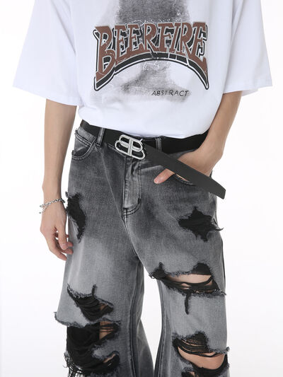 Distressed Wide Leg Jeans with Pockets Dark / S Dark / XL Dark / M Dark / S-Dark / XL-Dark / M-Dark / XS-Dark / L-