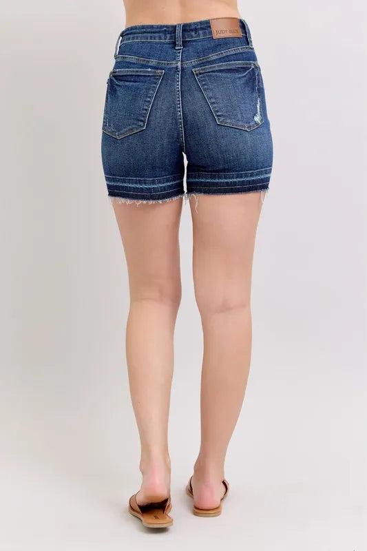 Judy Blue High Waist Tummy Control Destroy Release Hem Denim Shorts DK / S DK / L DK / M DK / S-DK / L-DK / M-DK / 1XL-DK / 3XL-DK / 2XL-