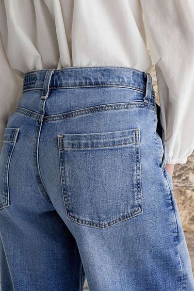 Pocketed Embroidered Straight Leg Jeans