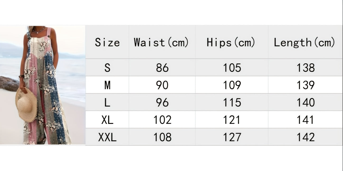 Bonbon Summer Getaway Print Loose Sleeveless Square Collar Pantsuit For Women