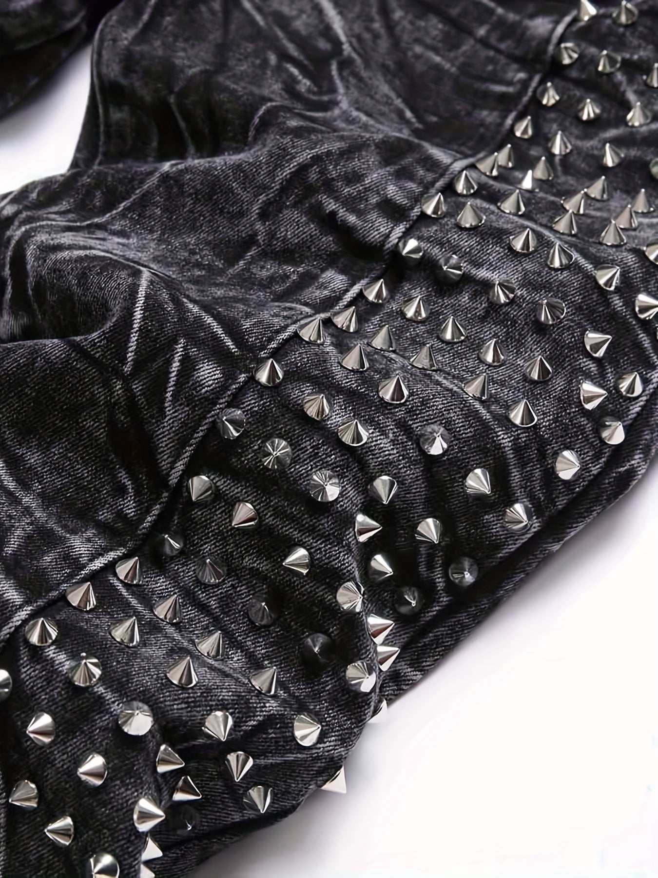 Men's Slim-Fit Rivet-Studded Denim Jeans - Punk Style, Stretch Cotton Blend Black / 30 Black / 32 Black / 34 Black / 30-Black / 32-Black / 34-Black / 36-Black / 38-