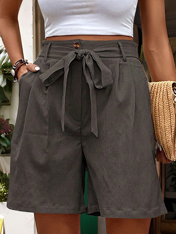 Chic High-Waisted Pleated Shorts with Tied Waist & Pockets