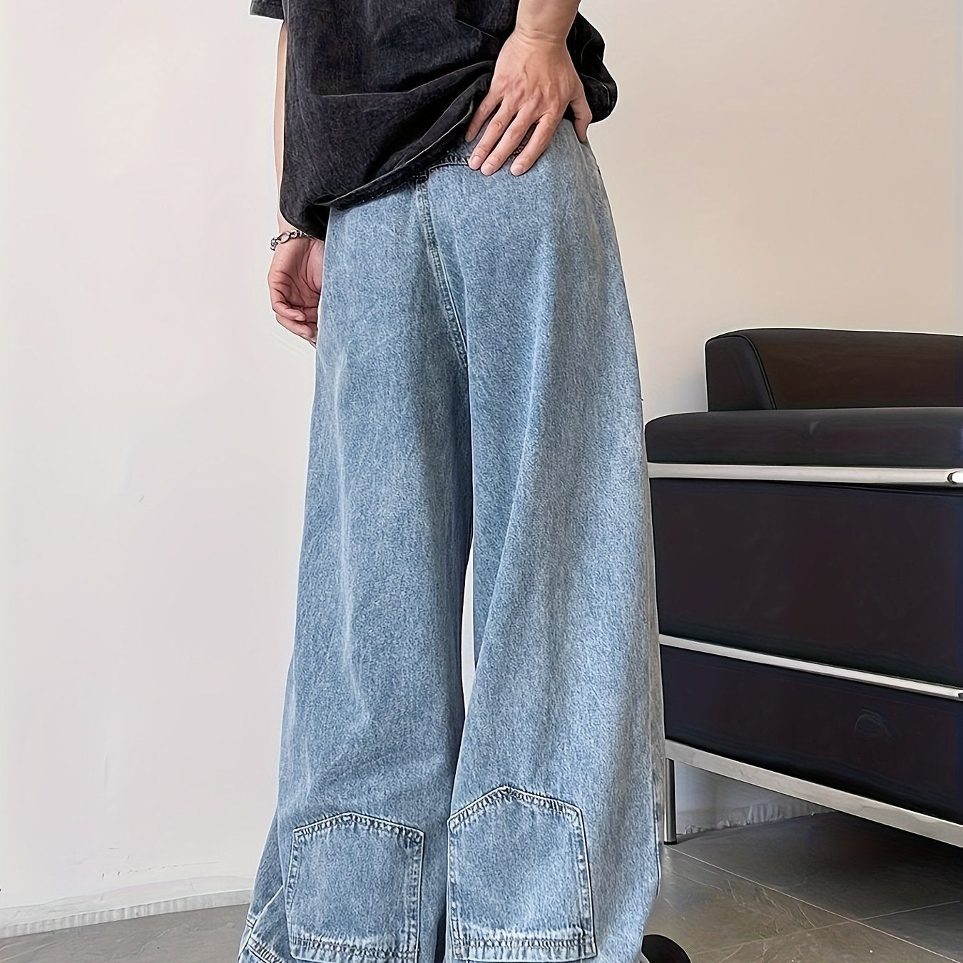 (Button Hole Not Opened) Reverse Pocket Design, High Street Jeans, Men'S And Women'S Versatile, Washed Wide Leg Retro Pants Light Blue / S Light Blue / M Light Blue / L Light Blue / S-Light Blue / M-Light Blue / L-Light Blue / XL-Light Blue / XXL-Light Blue / XXXL-