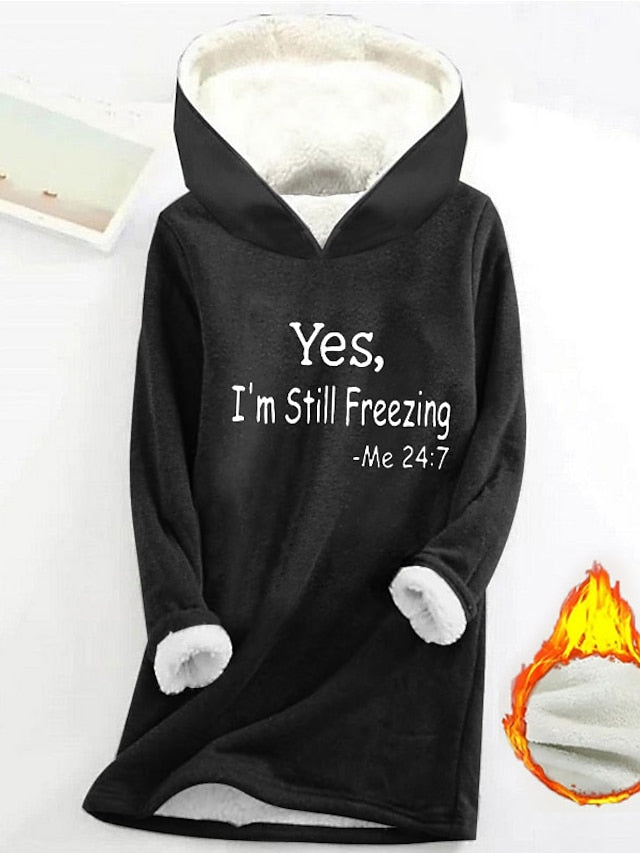 Cozy Sherpa Letter Print Hoodie - Warm & Fuzzy Pullover for Fall/Winter Comfort