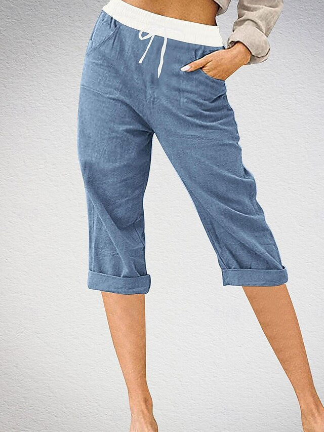 Chic Color Block Chinos for Women - Stylish Calf-Length Black / S Black / M Black / L Black / S-Black / M-Black / L-Black / XL-Black / XXL-Sky Blue / S-Sky Blue / M-Sky Blue / L-Sky Blue / XL-Sky Blue / XXL-Pink / S-Pink / M-Pink / L-Pink / XL-Pink / XXL-Grey / S-Grey / M-Grey / L-Grey / XL-Grey / XXL-