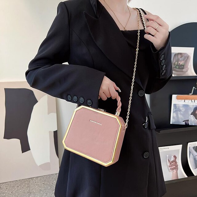Chic & Versatile Women's PU Leather Crossbody Handbag - Waterproof Daily Style with Chain Detail Beige Pink Dark Green Beige-Pink-Dark Green-Brown-Green-Black-