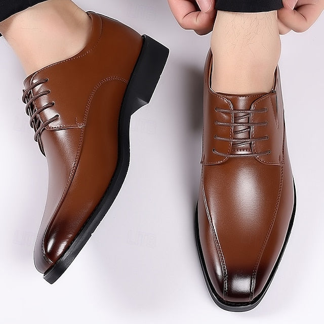 Men's Derby PU Leather Lace-Up Shoes – Breathable, Comfortable & Slip-Resistant