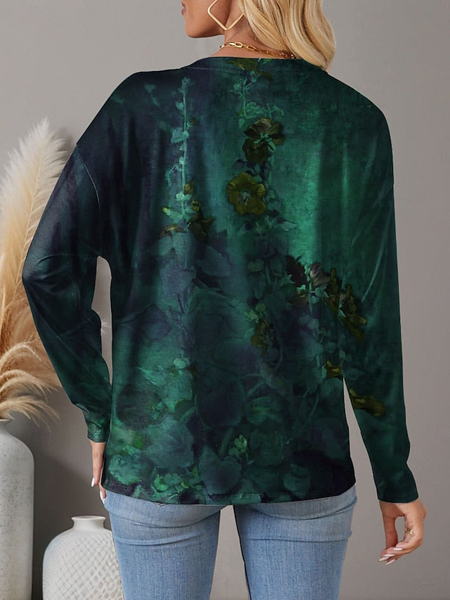 Chic Floral Print Long Sleeve T-Shirt for Women – Perfect for Spring & Fall Blue / S Blue / M Blue / L Blue / S-Blue / M-Blue / L-Blue / XL-Blue / 2XL-Purple / S-Purple / M-Purple / L-Purple / XL-Purple / 2XL-Green / S-Green / M-Green / L-Green / XL-Green / 2XL-