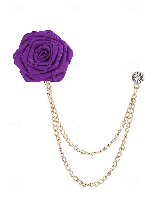 Elegant Men's Rose Brooch: Stylish Accessory for Weddings and Business Casual White Black Burgundy White-Black-Burgundy-Red-Light Cyan-Sky Blue-Gray-Champagne-Dark Blue-Pink-Royal Blue-Purple-