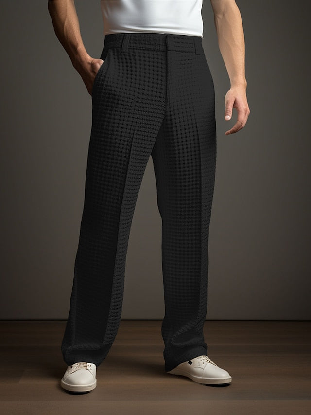 Chic White Men's Dress Pants - Straight Leg Waffle Trousers