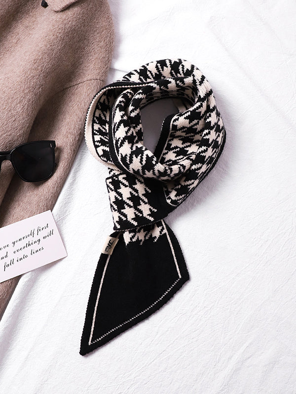 Chic Houndstooth Split Joint Scarf - Elevate Your Style! BLACK WHITE / One_size KHAKI / One_size BLACK WHITE / One_size-KHAKI / One_size-