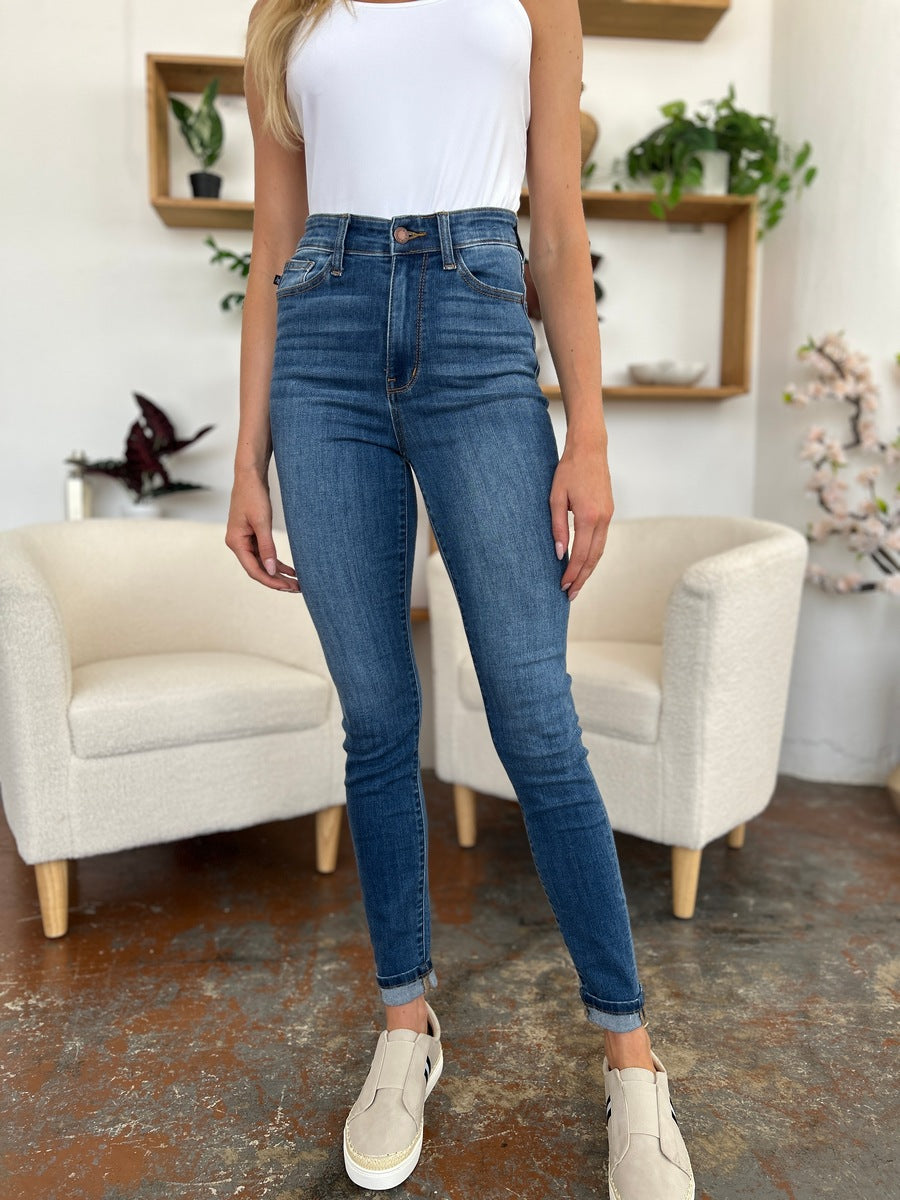 Judy Blue Full Size Cuffed Hem Skinny Jeans Medium / 0(24) Medium / 1(25)