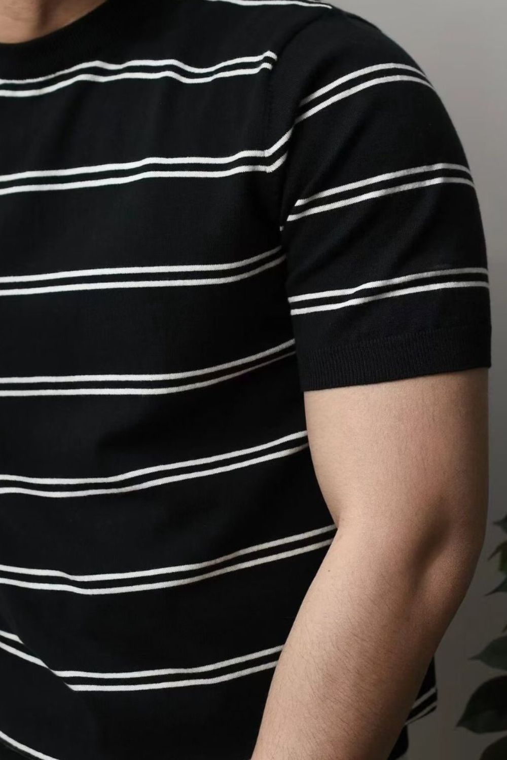 Men's Plus Size Round Neck Striped T-Shirt Black / XL Beige / M Black / 2XL Black / XL-Beige / M-Black / 2XL-Beige / XL-Black / 3XL-Beige / 2XL-Beige / L-Beige / 3XL-Black / L-Black / M-