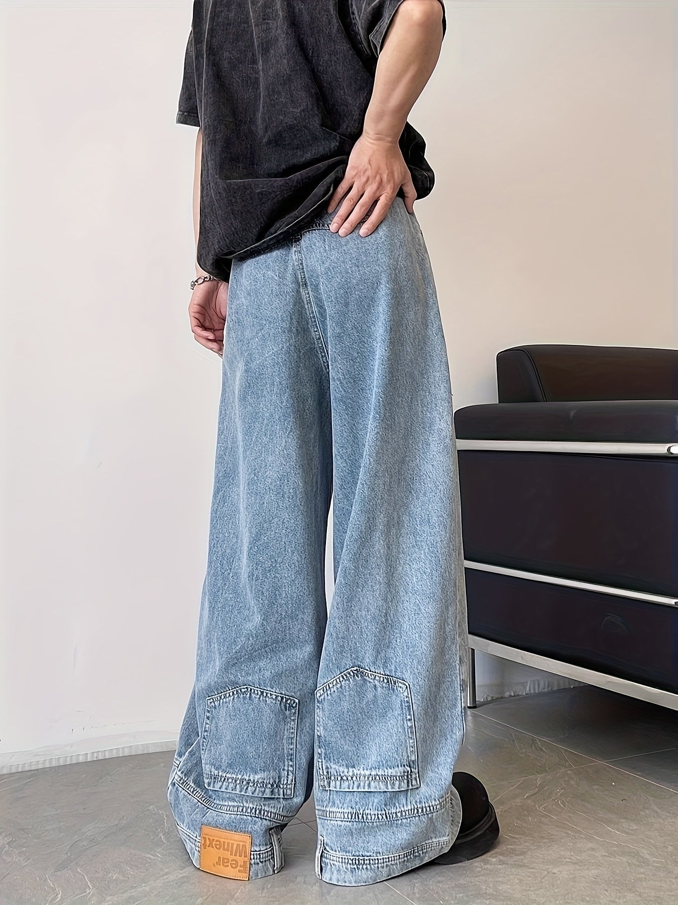 (Button Hole Not Opened) Reverse Pocket Design, High Street Jeans, Men'S And Women'S Versatile, Washed Wide Leg Retro Pants Light Blue / S Light Blue / M Light Blue / L Light Blue / S-Light Blue / M-Light Blue / L-Light Blue / XL-Light Blue / XXL-Light Blue / XXXL-