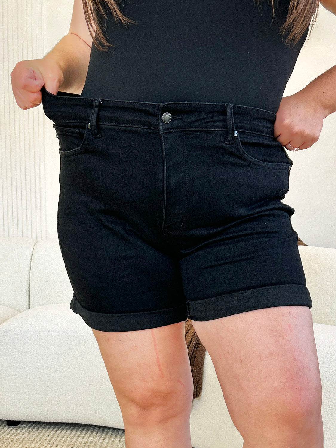 Judy Blue Full Size High Waist Tummy Control Cuffed Denim Shorts Black / S Black / M