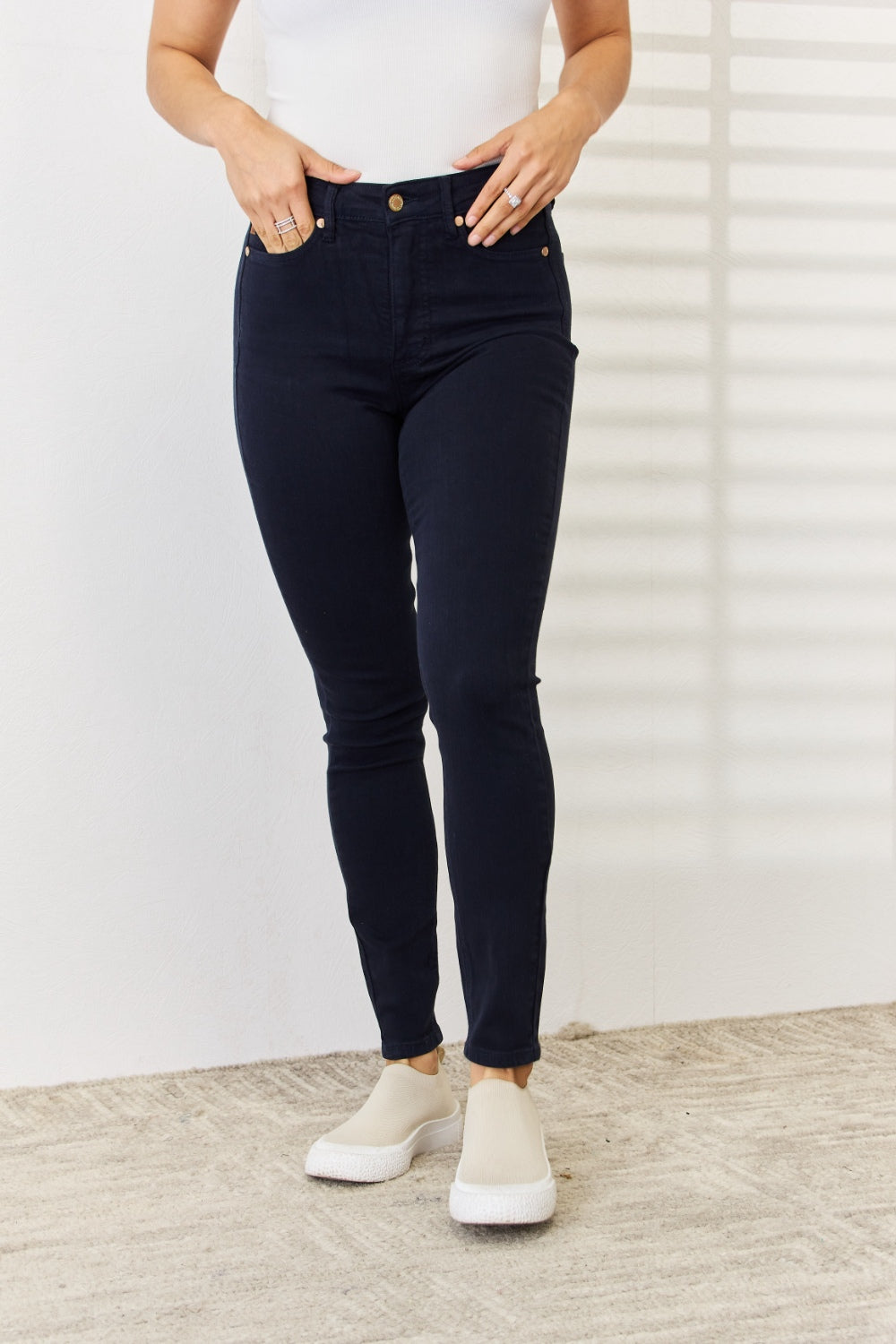 Judy Blue Full Size Garment Dyed Tummy Control Skinny Jeans NAVY / 0 NAVY / 1
