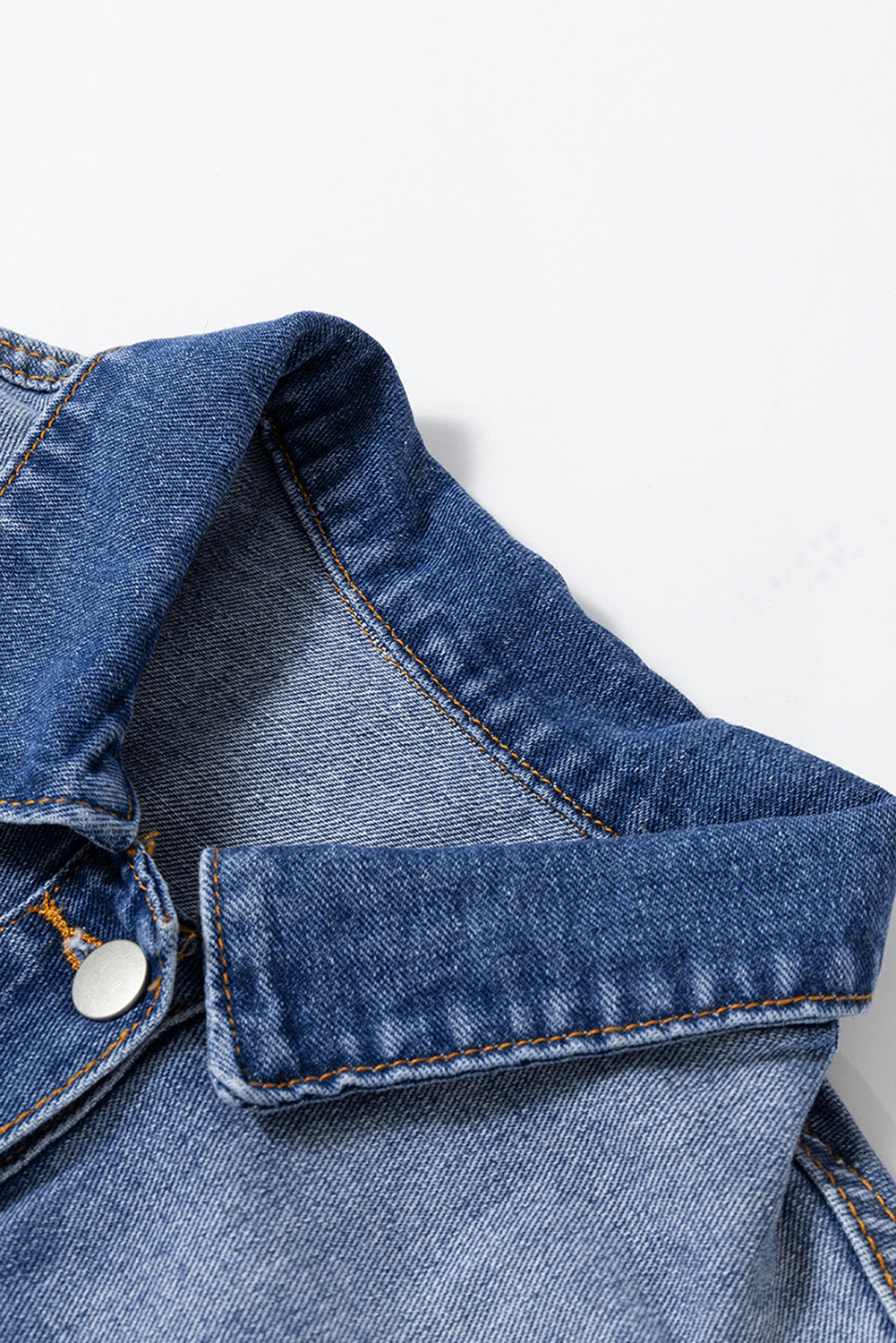 Peacock Blue Ruffled Frayed Short Sleeve Plus Size Denim Jacket Peacock Blue / 1X Peacock Blue / 2X