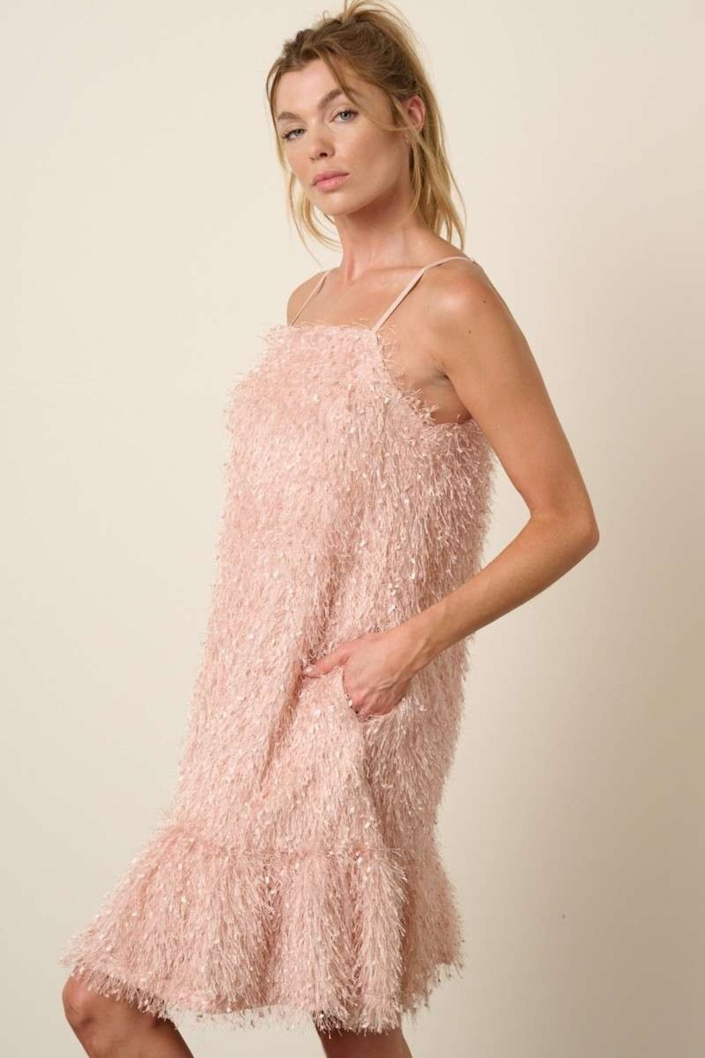 Mittoshop Feather Ruffle Hem Mini Cami Dress Blush / S Blush / M