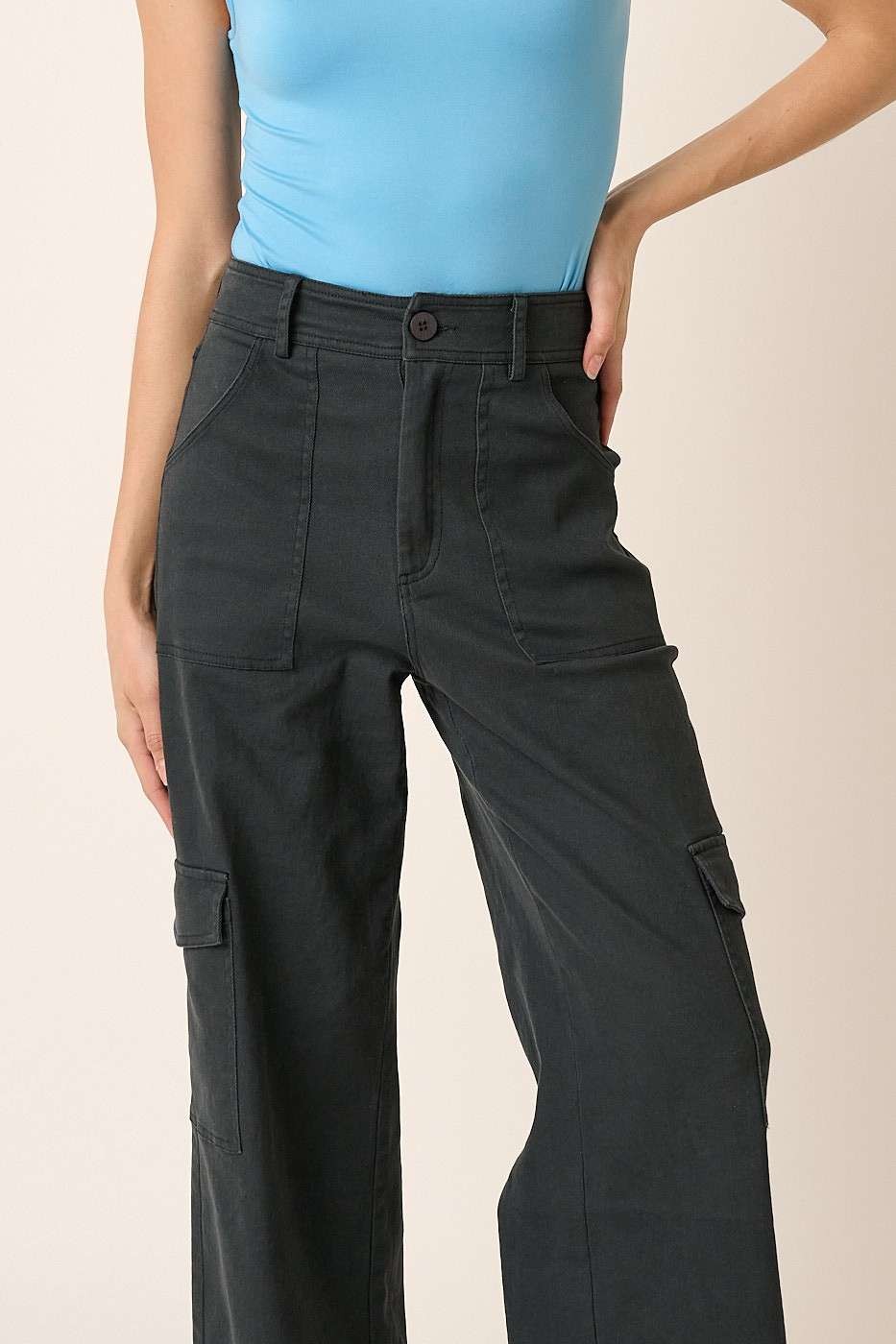 Mittoshop Wide Leg High Waist Pants with Cargo Pockets Black / S Black / M