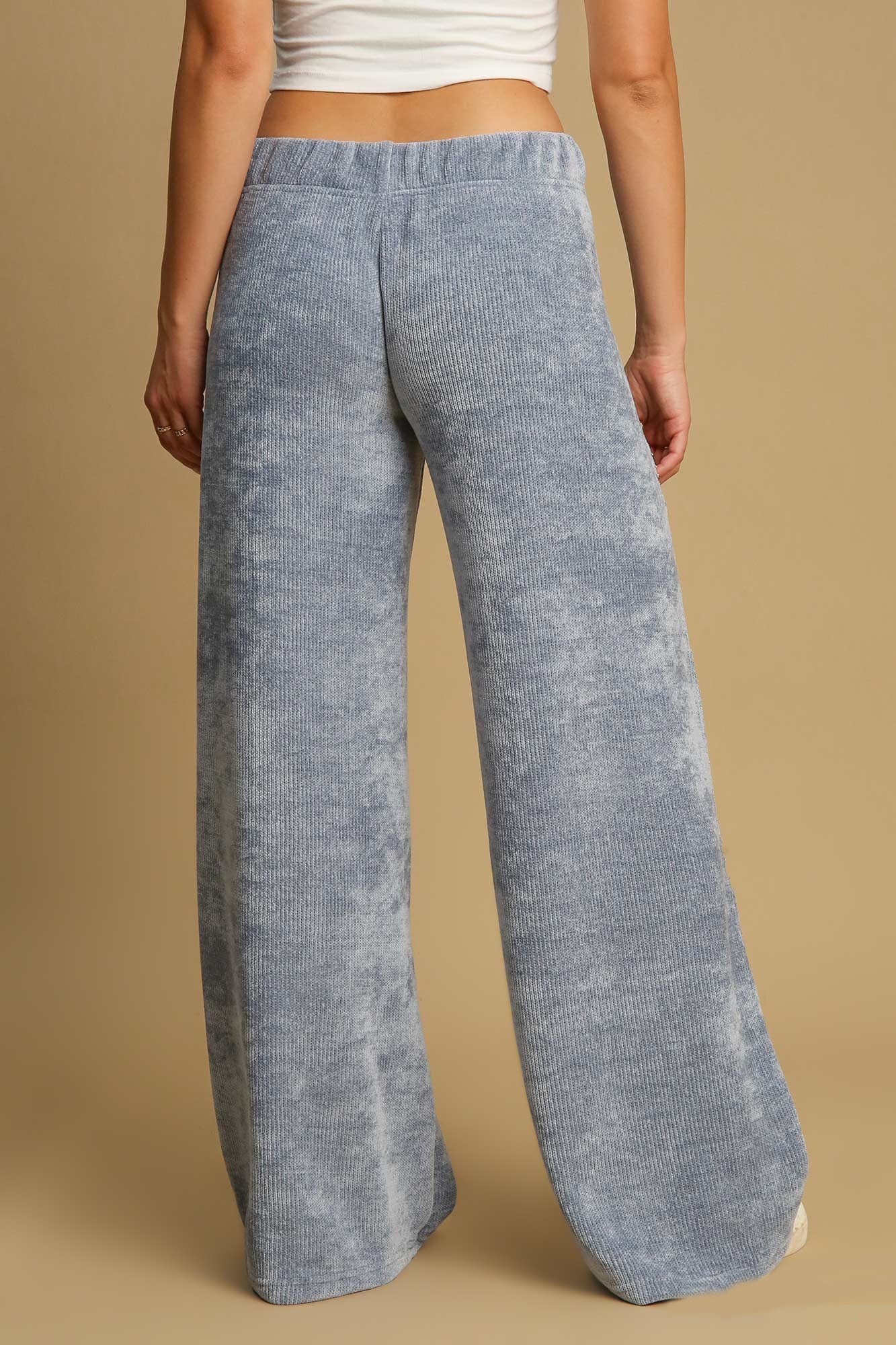 Umgee Elastic Waist Wide Leg Pants Light Blue / S Light Blue / M