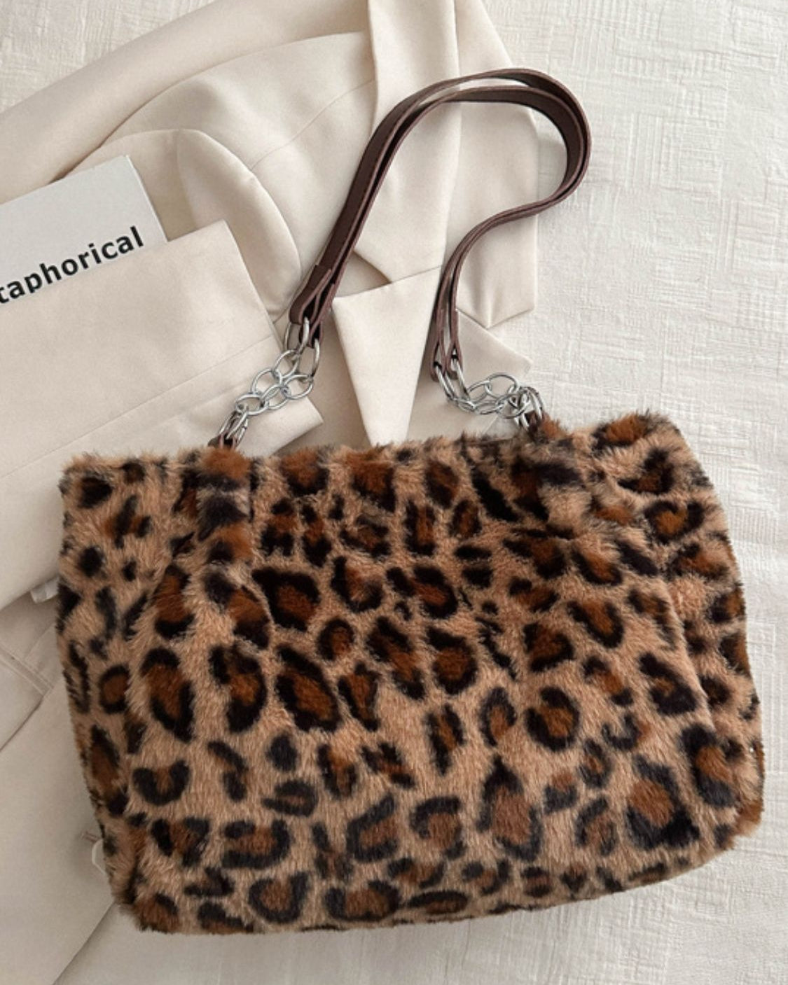 Faux Fur Leopard Shoulder Bag Brown / One Size Beige / One Size