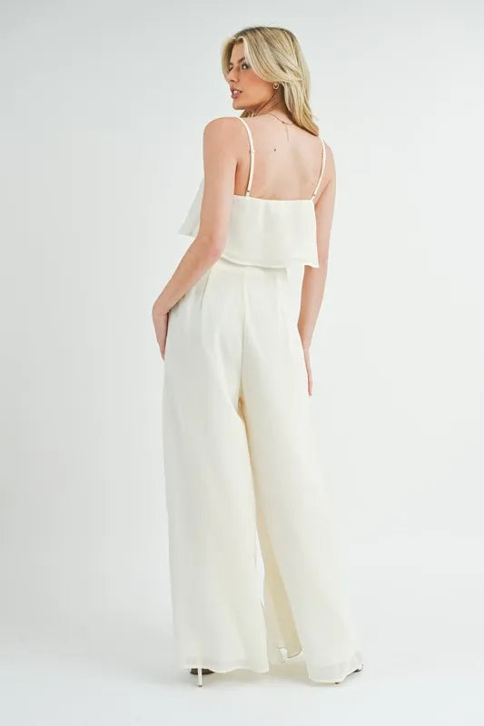 MABLE Crop Cami and Ruffled Wide Leg Pants Set Cream / S Cream / L Cream / M Cream / S-Cream / L-Cream / M-