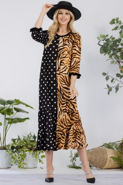 Celeste Full Size Polka Dot & Leopard Round Neck Midi Dress Plus Size Black Leopard Polka / 1XL Black Leopard Polka / 2XL Black Leopard Polka / 3XL Black Leopard Polka / 1XL-Black Leopard Polka / 2XL-Black Leopard Polka / 3XL-Black Leopard Polka / S-Black Leopard Polka / M-Black Leopard Polka / L-Black Leopard Polka / XL-