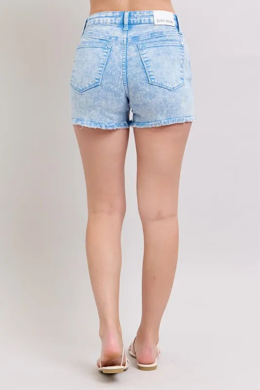 Judy Blue Mid Rise Garment Dyed Denim Shorts CYAN / L CYAN / S CYAN / M CYAN / L-CYAN / S-CYAN / M-CYAN / 3XL-CYAN / 1XL-CYAN / 2XL-