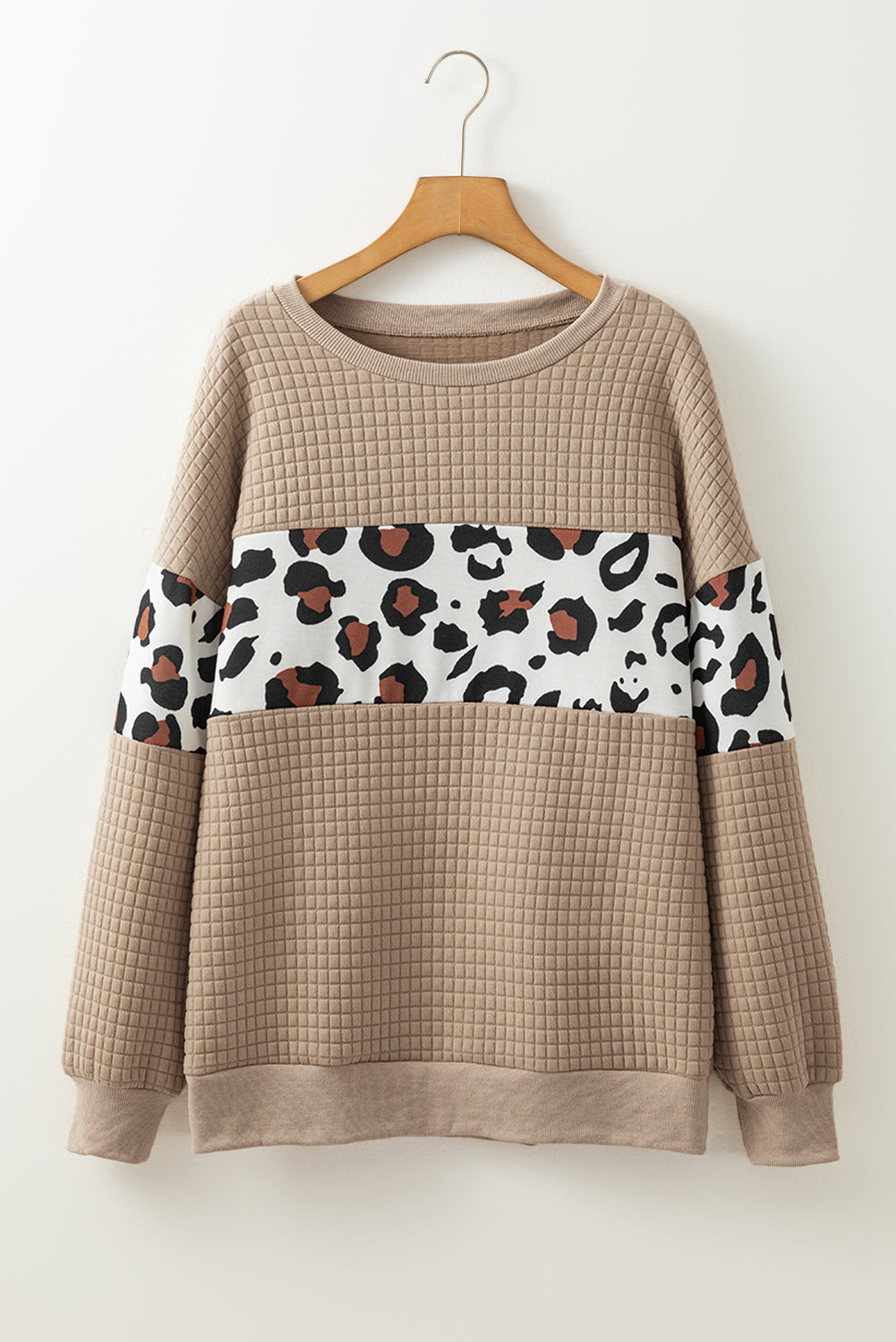 Parchment Leopard Quilted Patchwork Crew Neck Sweatshirt Parchment / S / 97%Polyester+3%Elastane Parchment / M / 97%Polyester+3%Elastane