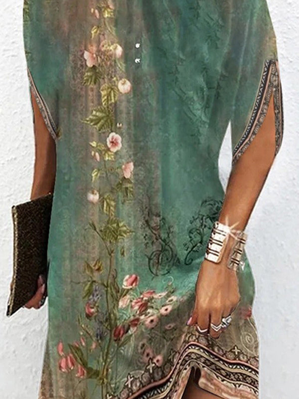 Chic Floral Batwing Sleeve Mini Dress - Effortless Style for Every Occasion GREEN / S GREEN / M GREEN / L GREEN / S-GREEN / M-GREEN / L-GREEN / XL-GREEN / 2XL-