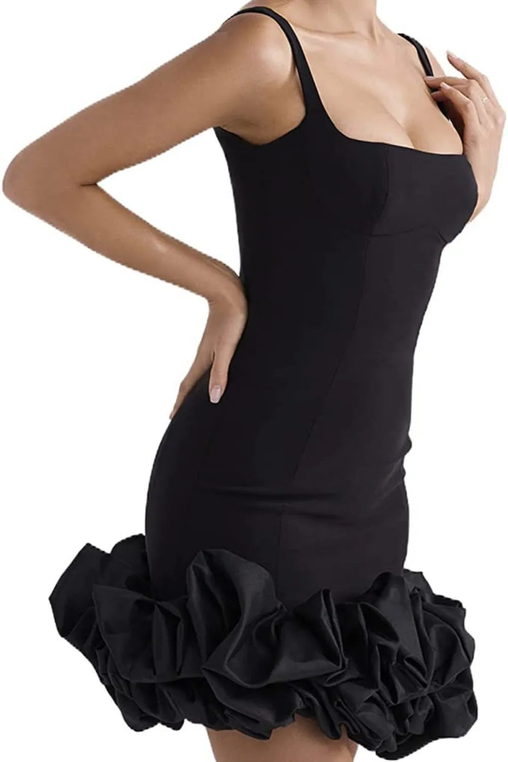 Ruched Square Neck Sleeve Mini Dress