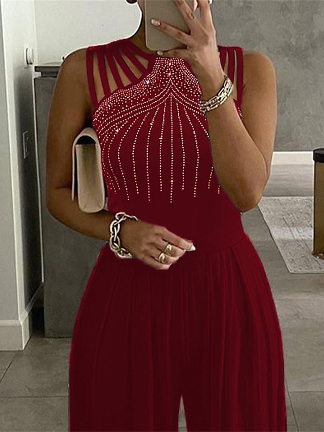 Elegant Women's High-Waisted Cut-Out Jumpsuit Available in Black, Red, and Blue Blue / S Blue / M Blue / L Blue / S-Blue / M-Blue / L-Blue / XL-Blue / XXL-Blue / 3XL-Blue / 4XL-Blue / 5XL-Black / S-Black / M-Black / L-Black / XL-Black / XXL-Black / 3XL-Black / 4XL-Black / 5XL-Red / S-Red / M-Red / L-Red / XL-Red / XXL-Red / 3XL-Red / 4XL-Red / 5XL-