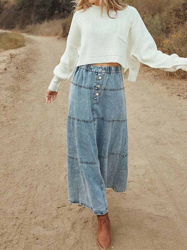 Chic High-Waist Denim Maxi Skirt for Effortless Summer Style Blue / S Blue / M Blue / L Blue / S-Blue / M-Blue / L-Blue / XL-