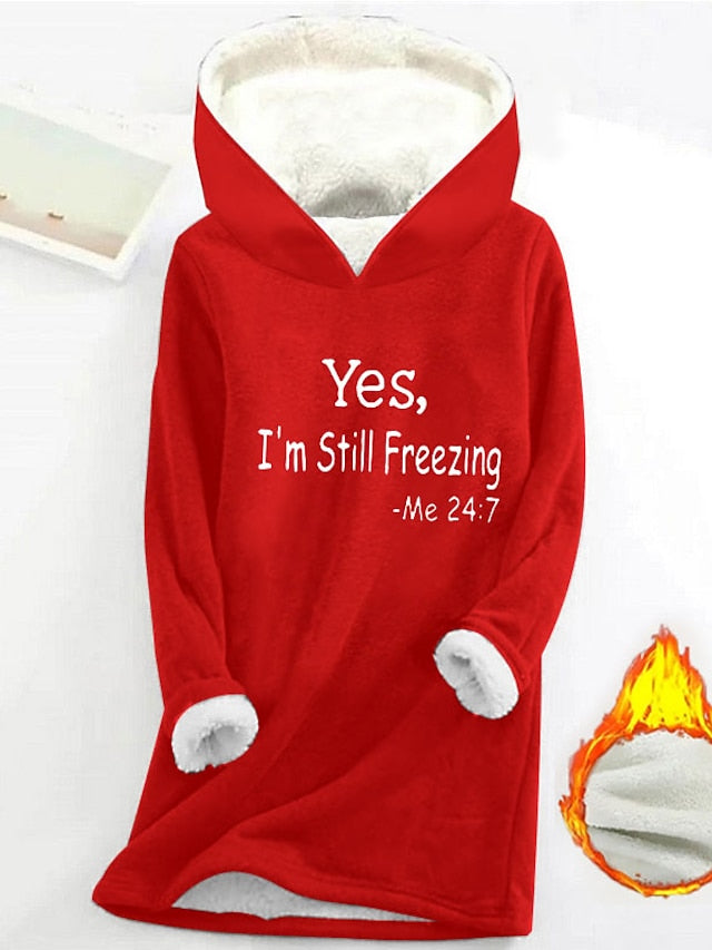 Cozy Sherpa Letter Print Hoodie - Warm & Fuzzy Pullover for Fall/Winter Comfort