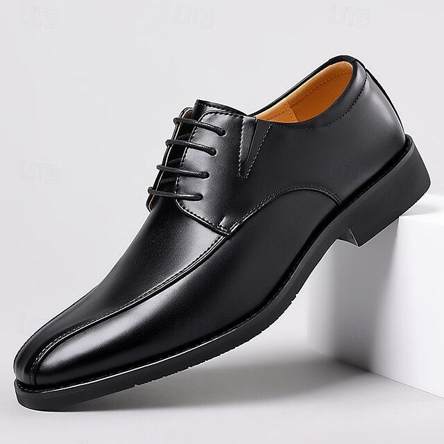 Men's Derby PU Leather Lace-Up Shoes – Breathable, Comfortable & Slip-Resistant