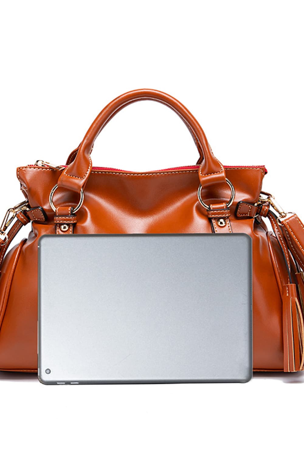 PU Leather Handbag with Tassels Caramel / One Size Blue Purple / One Size