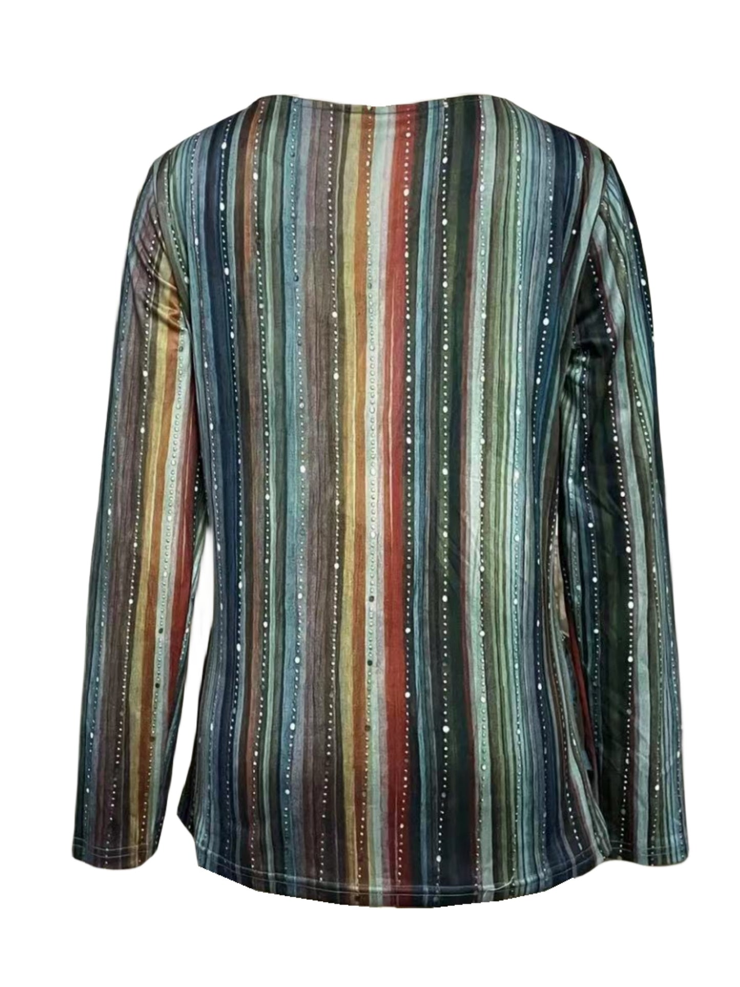 Stylish Circle Decorated Long-Sleeve Round Neck Printed T-Shirt - Soft Casual Top for Autumn and Spring - Fashionable Circle Pattern Design