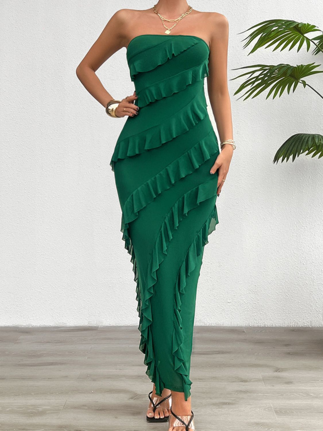 Devine Ruffled Slit Back Tube Maxi Dress Light Blue / M Light Blue / L Light Blue / XL Light Blue / M-Light Blue / L-Light Blue / XL-Pink / S-Pink / M-Pink / L-Pink / XL-White / S-White / M-White / L-White / XL-Dark Green / S-Dark Green / M-Dark Green / L-Dark Green / XL-Light Blue / S-
