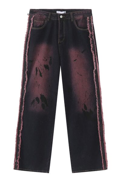 Raw Edge Mid Rise Men's Jeans Hot Pink