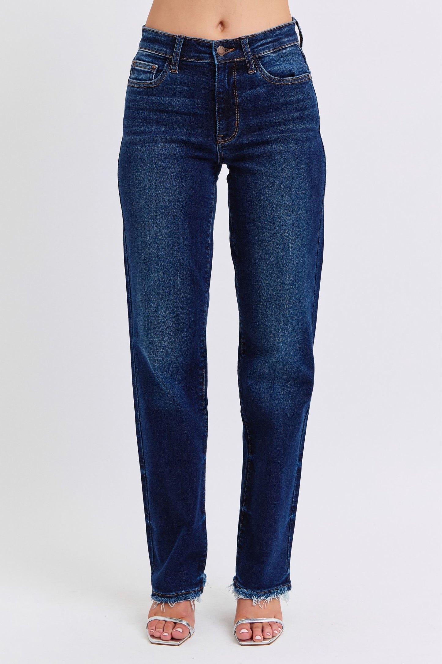 Judy Blue Full Size Raw Hem Straight Leg Jeans Dark / 0(24) Dark / 1(25)