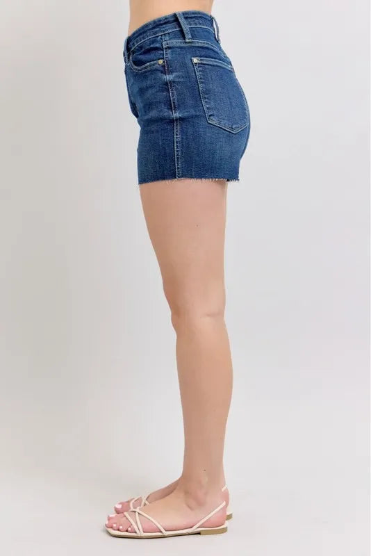 Judy Blue High Waist Criss-Cross Waistband Denim Shorts DK / M DK / S DK / L DK / M-DK / S-DK / L-DK / 1XL-DK / 3XL-DK / 2XL-