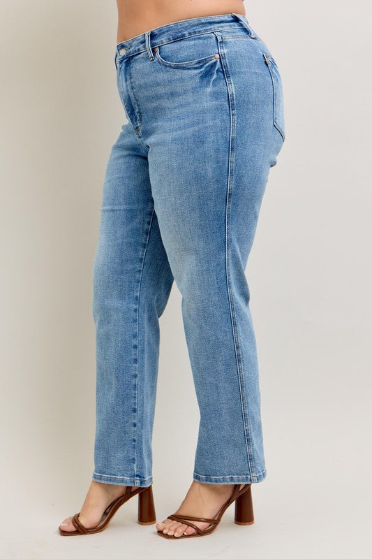 Judy Blue Full Size Tummy Control Vintage Wash Straight Jeans Plus Size Medium / 14W Medium / 0(24) Medium / 16W Medium / 14W-Medium / 0(24)-Medium / 16W-Medium / 18W-Medium / 20W-Medium / 22W-Medium / 24W-Medium / 1(25)-Medium / 3(26)-Medium / 5(27)-Medium / 7(28)-Medium / 9(29)-Medium / 11(30)-Medium / 13(31)-Medium / 15(32)-