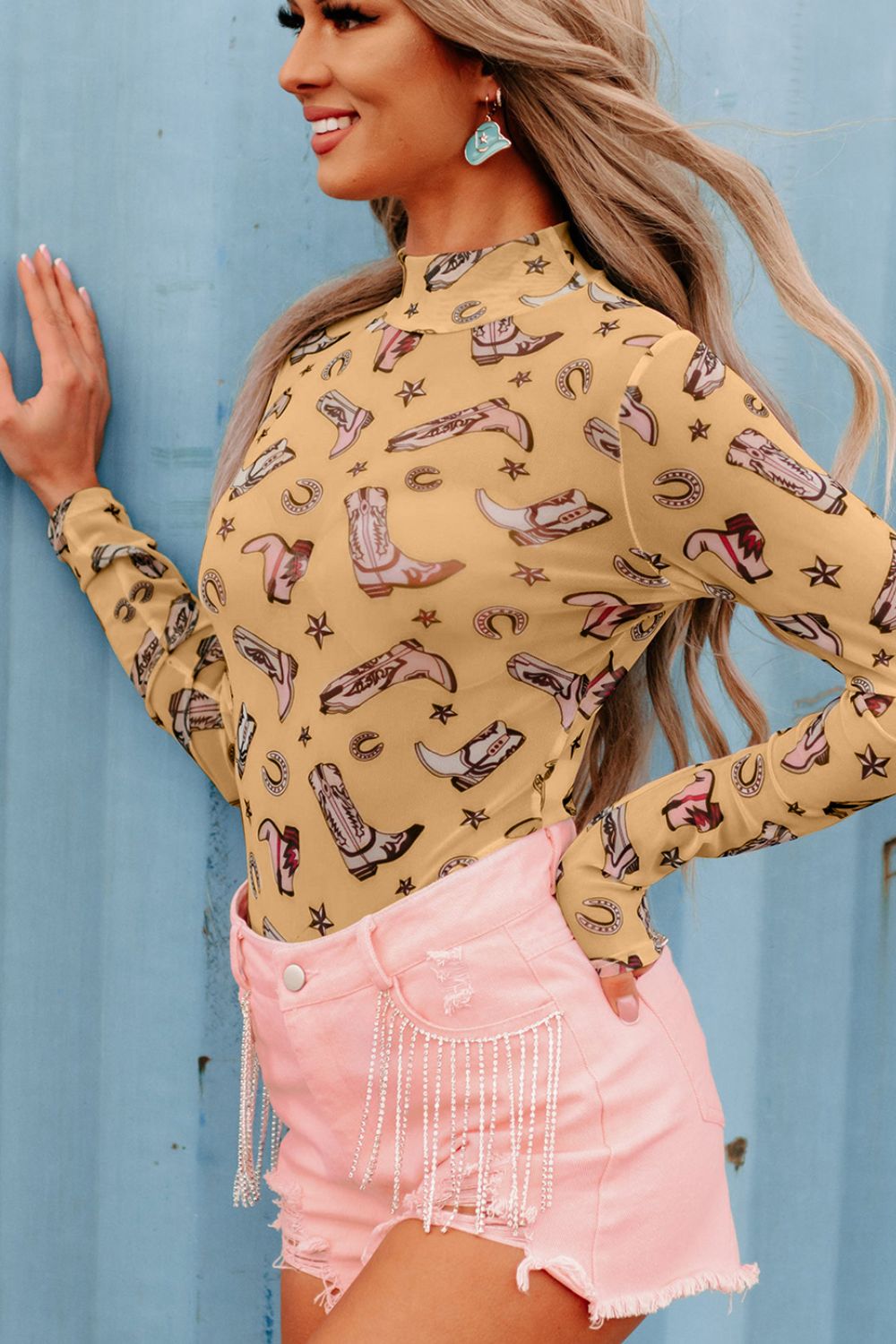 Printed Mock Neck Long Sleeve Bodysuit Dusty Pink / S Dusty Pink / M Dusty Pink / L Dusty Pink / S-Dusty Pink / M-Dusty Pink / L-Dusty Pink / XL-White / S-White / M-White / XL-Orange / S-Orange / M-Orange / L-Orange / XL-Mustard / S-Mustard / M-Mustard / L-Mustard / XL-White / L-