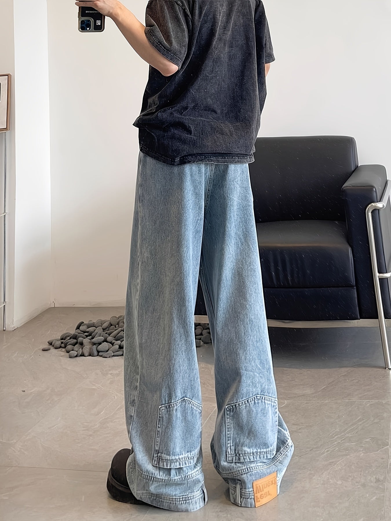 (Button Hole Not Opened) Reverse Pocket Design, High Street Jeans, Men'S And Women'S Versatile, Washed Wide Leg Retro Pants Light Blue / S Light Blue / M Light Blue / L Light Blue / S-Light Blue / M-Light Blue / L-Light Blue / XL-Light Blue / XXL-Light Blue / XXXL-