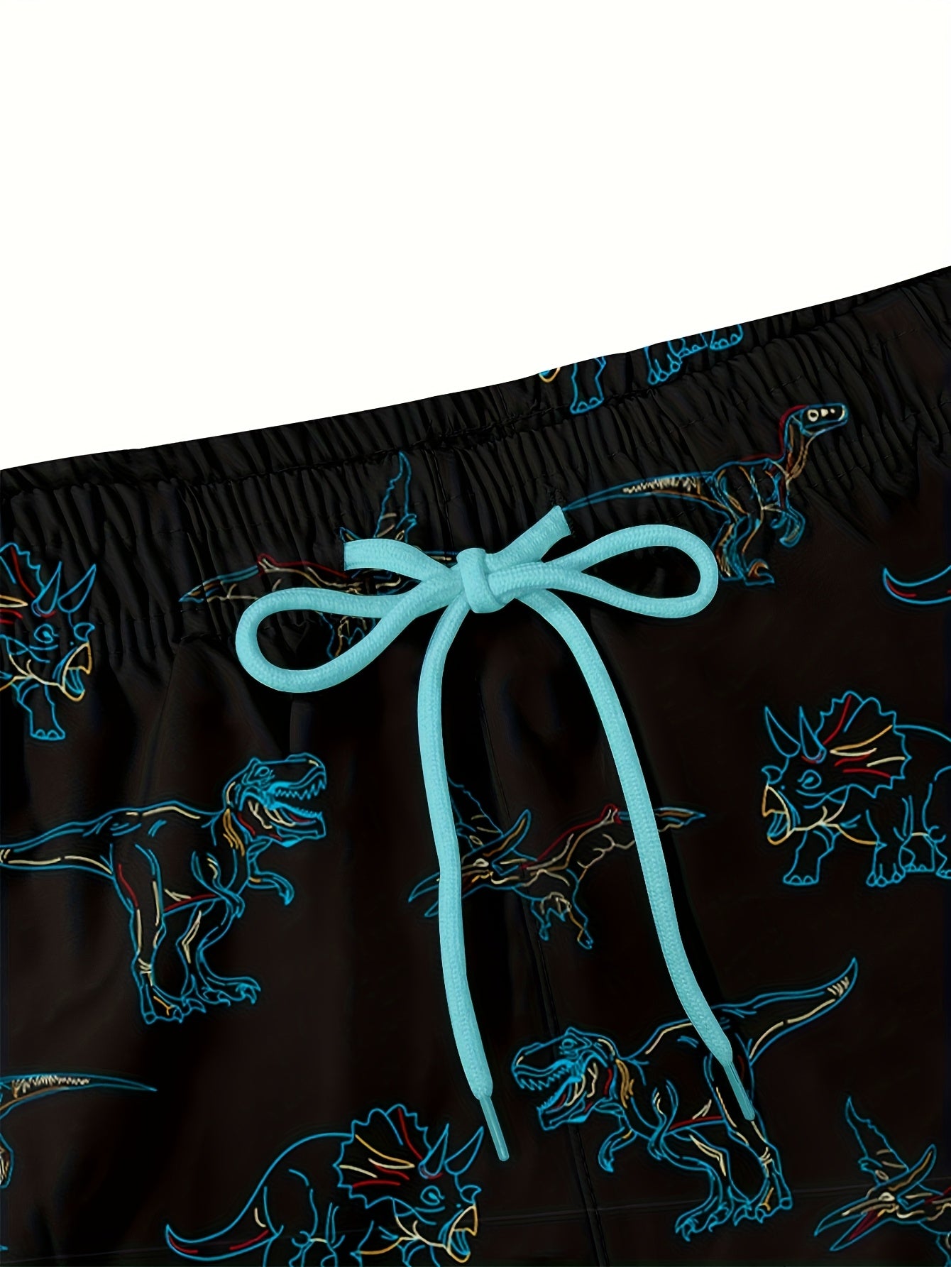 2-in-1 Quick-Dry Men's Swim Trunks | Dinosaur Print Board Shorts with Adjustable Drawstring Waist, Black with Blue Accents