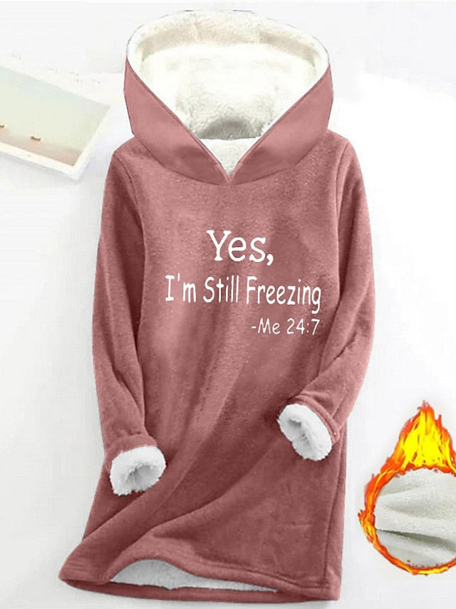 Cozy Sherpa Letter Print Hoodie - Warm & Fuzzy Pullover for Fall/Winter Comfort